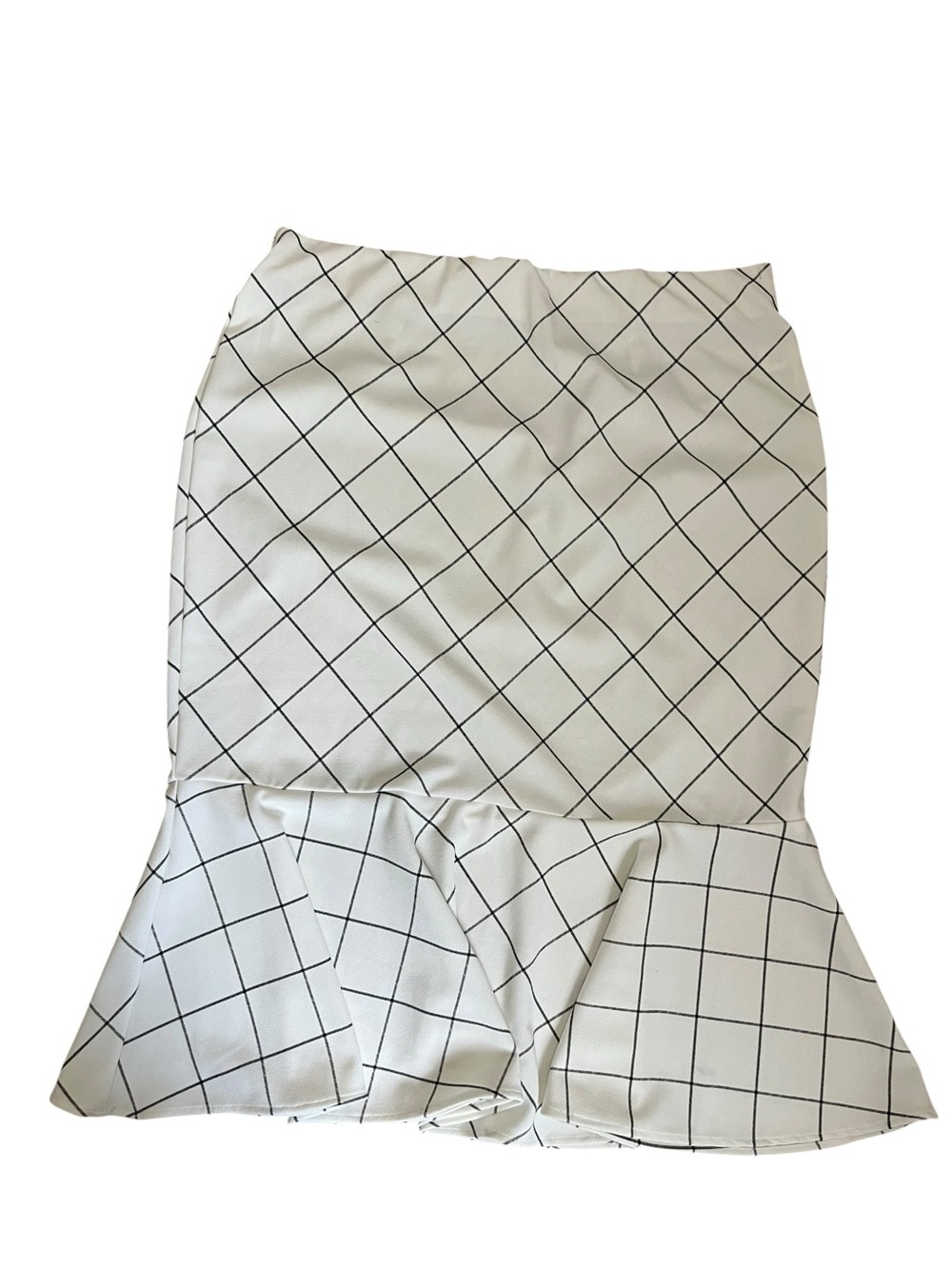 Messini Classic White Grid Ruffle Pencil Skirt Sz 2X